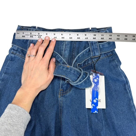 NWT Cider Wide Leg Jeans Paperbag Waist Belted Medium Wash Denim Women's XS - Picture 2 of 5